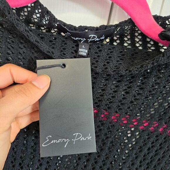 Emory Park Black Mock Neck Netted Knit Mini Dress NWT Large - Picture 5 of 6